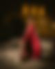 Nightphoto of a woman standing in a red dress in Vienna